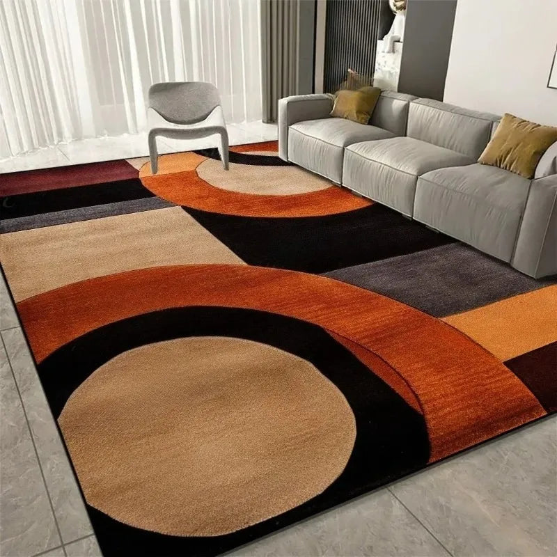 tapis moderne motifs géométriques marron beige noir orange salon chambre durable