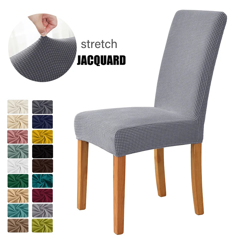 housse chaise jacquard gris rose vert marron moderne adhésif polyester pliage salon mariage banquet