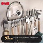 organisateur porte couverts mural gris métallisé moderne crochets adhésif lisse brillant cuisine ustensiles