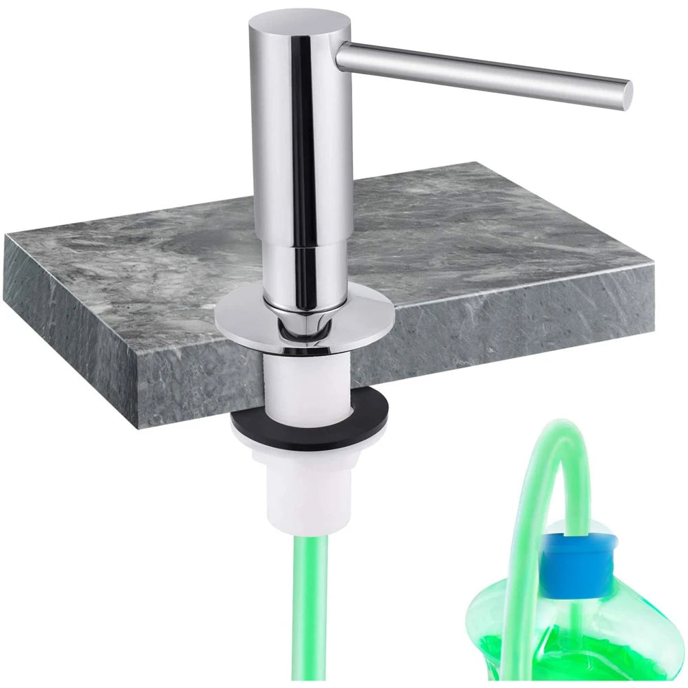 distributeur savon liquide argenté finition brossée moderne minimaliste bouteille 500ml opacité fixations accessoire salle