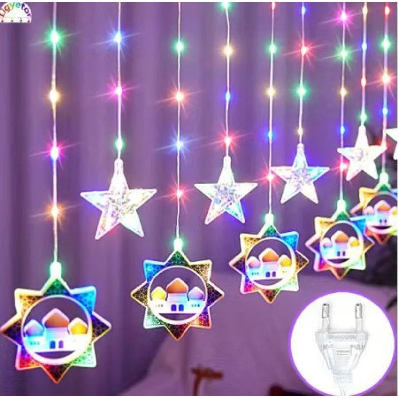 guirlande lumineuse multicolore mosaïque étoiles lunes mosquée décoration aïd intérieur extérieur