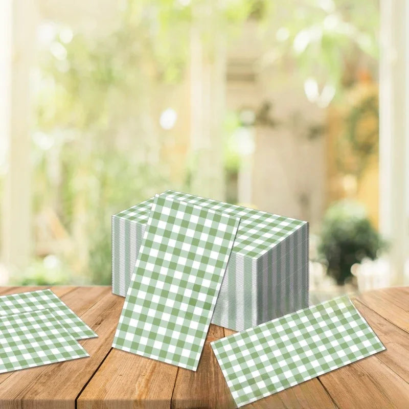 Détail motif carreaux vert set de table papier