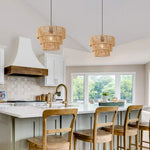 Suspension lumineuse tressée bambou moderne boho chic naturel noir fixée câble