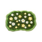 tapis bain pelucheux motif fleurs vert blanc jaune doux salle bain maison
