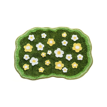 tapis bain moelleux motif fleurs vert moderne doux épais salle bain maison