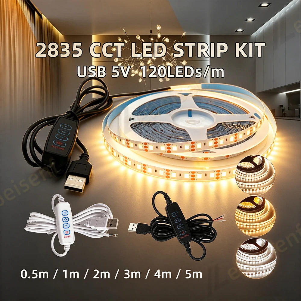 Ruban led 120 diodes metre blanc chaud froid adhésif moderne télécommande contrôleur usb