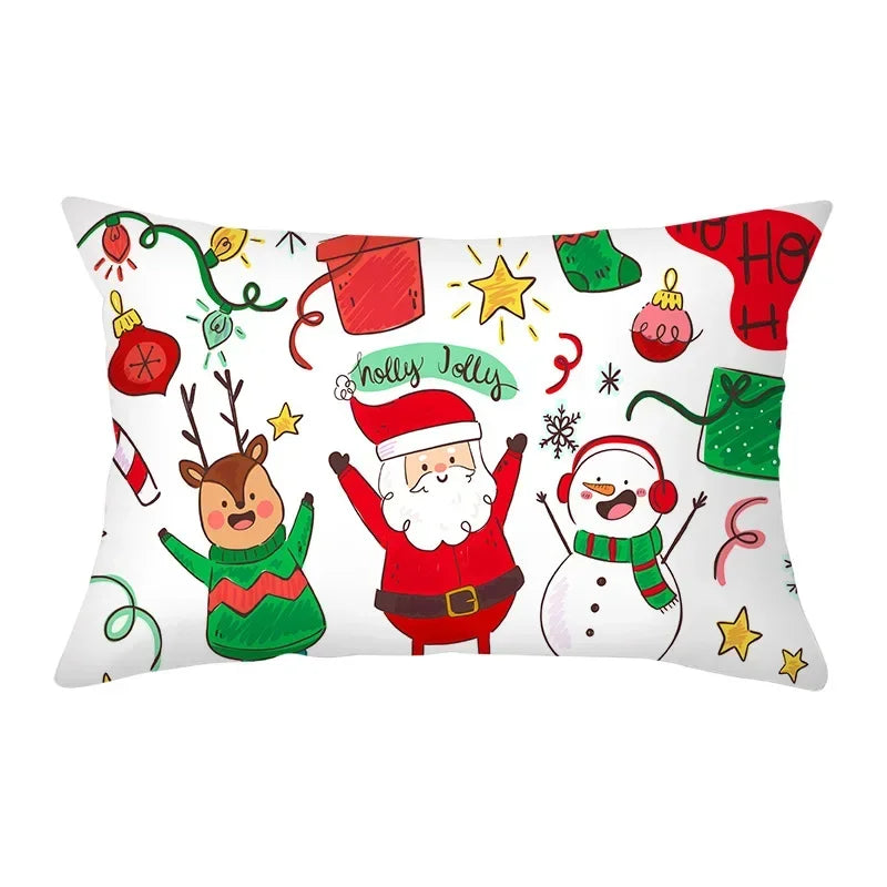 coussin Noël rouge motif rennes flocons neige décoration canapé salon fête hiver 30x50cm