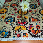 nappe rectangulaire lin coton couleur fleur soleil ethnique traditionnelle fête mariage restaurant salonextérieur