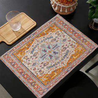 tapis table bohème lin motifs floraux orientaux beige rouge vert