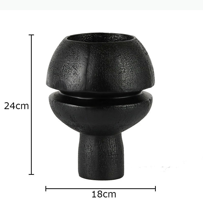 décoration intérieure vase noir sculptural moderne minimaliste texturé 24cm 18cm