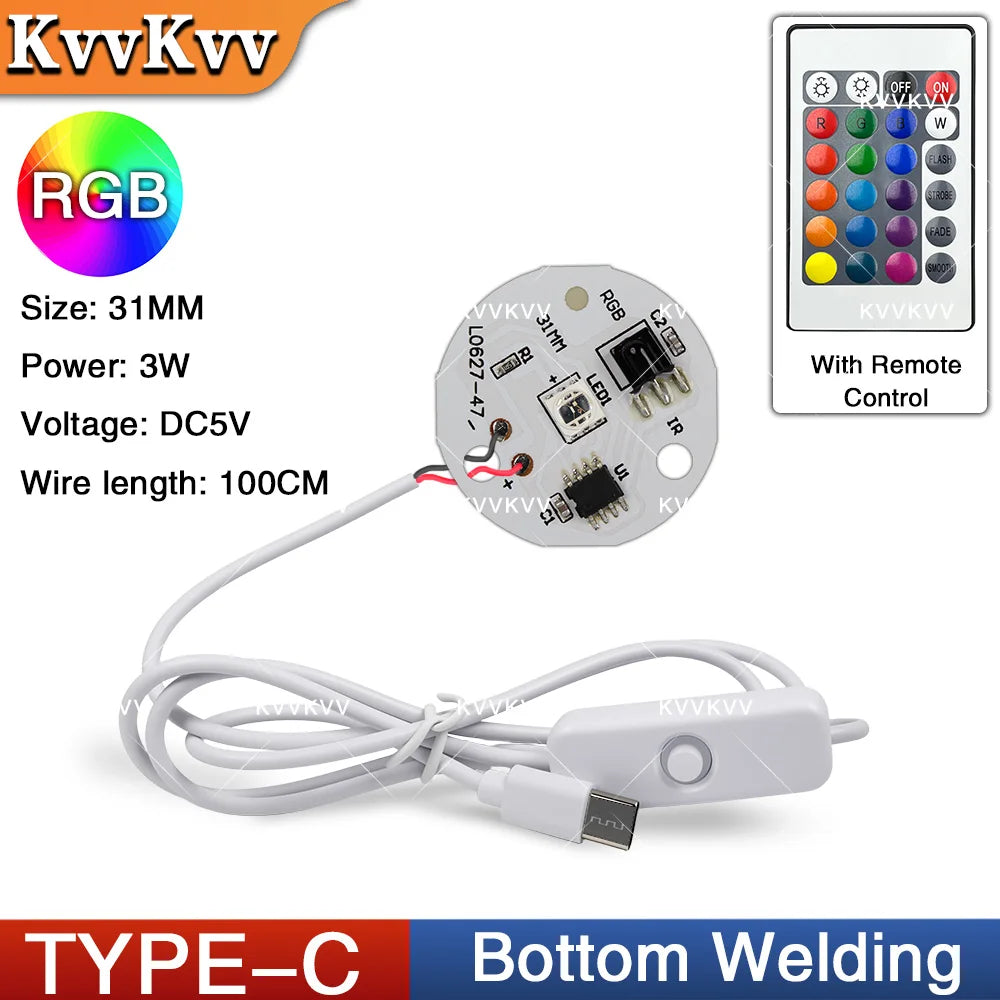 module lumineux led blanc circulaire facial welding câble usb type tactile 3w 5v
