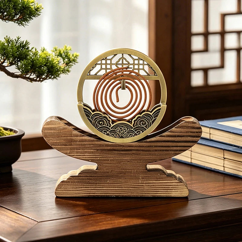 brûleur d'incens aromathérapie spirale décorative métal motifs gravés asiatique traditionnel décoration maison
