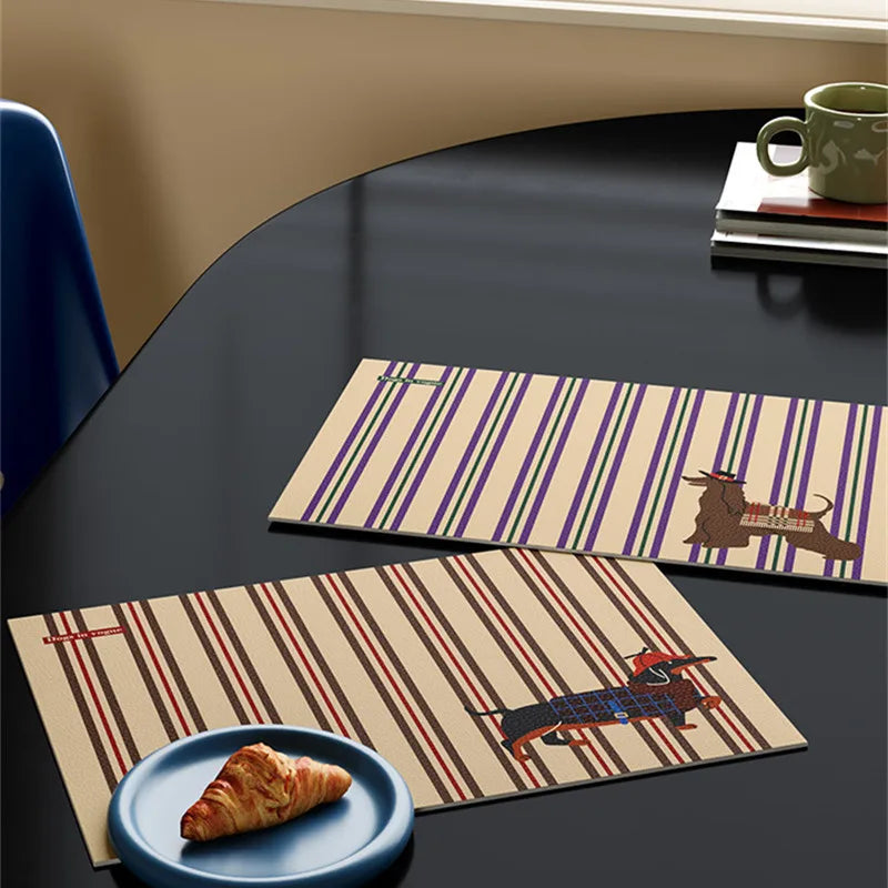 lot tapis table rectangulaires modernes motif chien rayures beige violet
