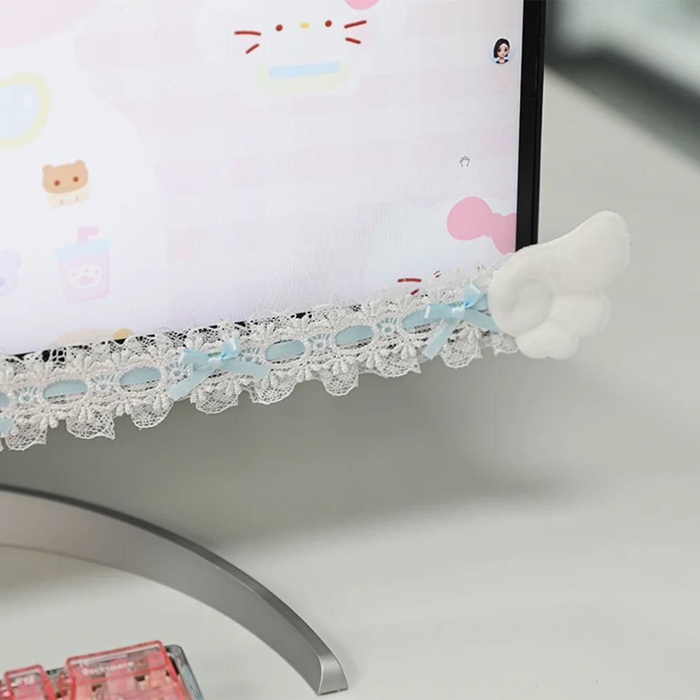 cache écran dentelle adhésif blanc noir rose bleu décoration mignonne oreilles noeuds