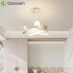lampe suspendue moderne avion forme bois blanc chambre enfant enfantin chaînes fixées