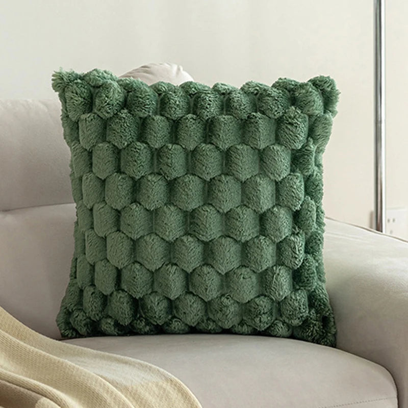 housse coussin hiver super douce peluche 100 polyester blanc beige rose verte moderne 45x45cm