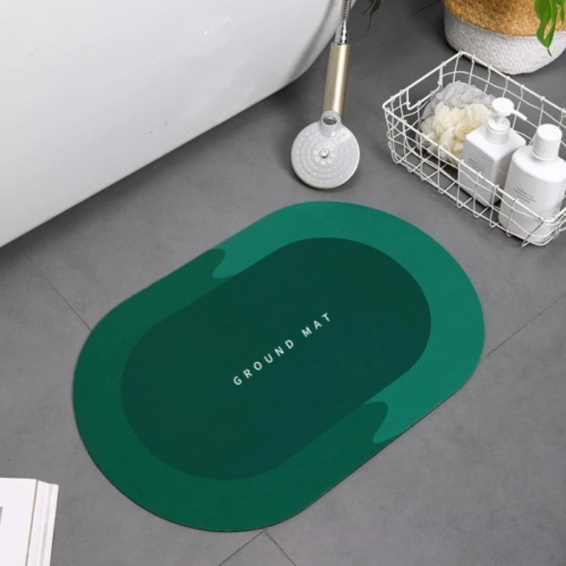 tapis bain ovale double couleur moderne salle bain gris bleu violet vert marron sans