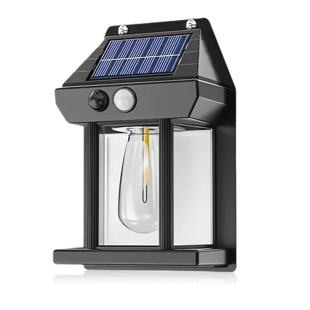 lampe solaire murale noire moderne panneau solaire ampoule led filament détecteur lumière extérieure résistante