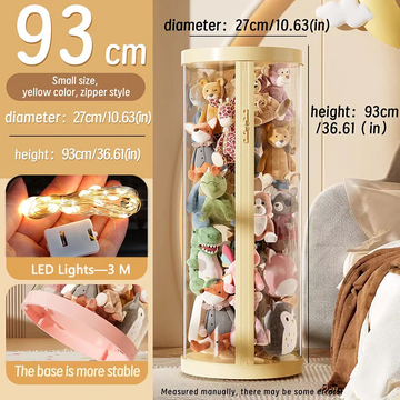 boîte rangement rotative transparente jouets roulettes fermeture éclair rose beige