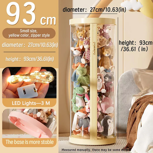 boîte rangement rotative transparente jouets roulettes fermeture éclair rose beige
