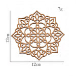 coasters bois marron floral gravé respectueux environnement 12cm artisanal décoration maison yoga meditation