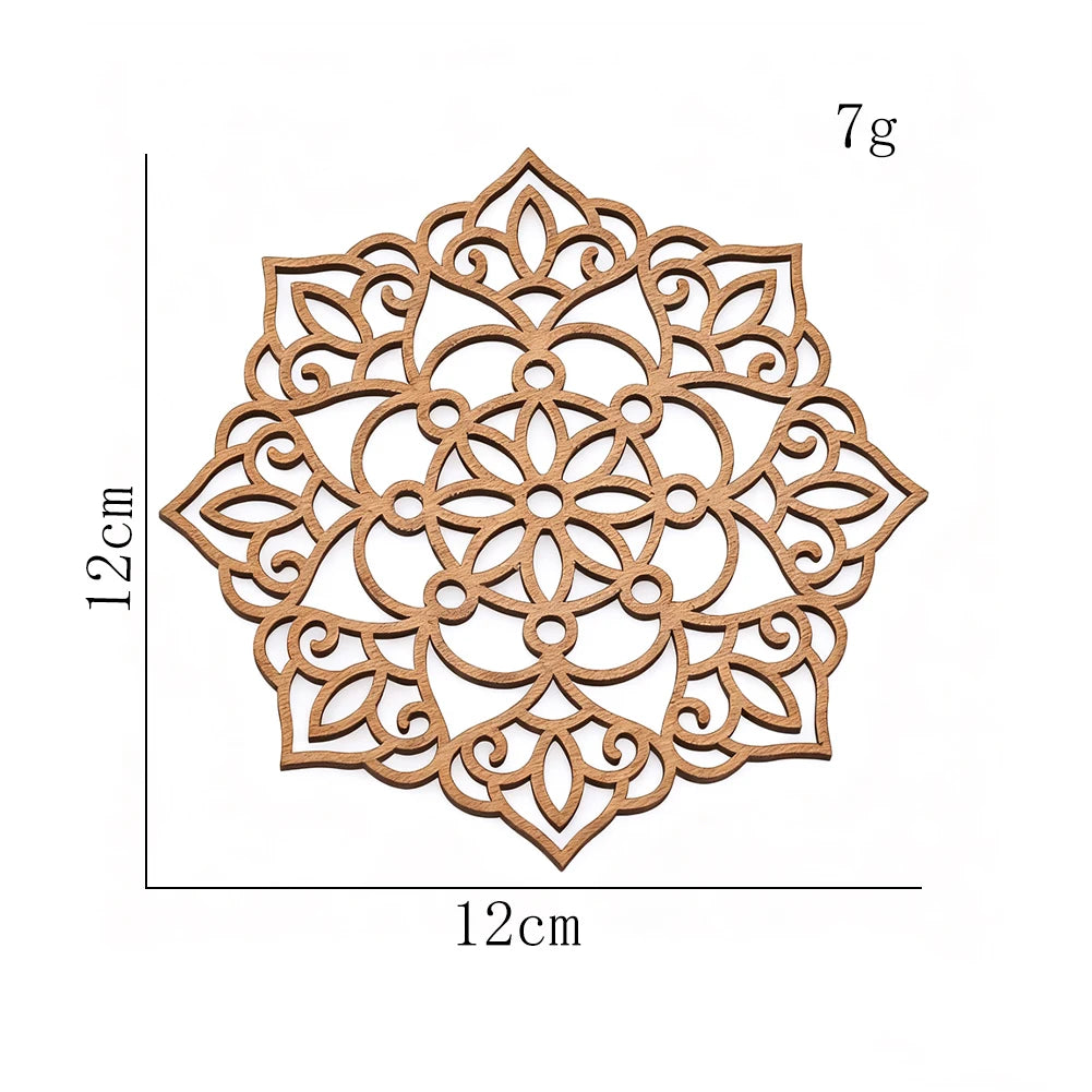 coasters bois marron floral gravé respectueux environnement 12cm artisanal décoration maison yoga meditation