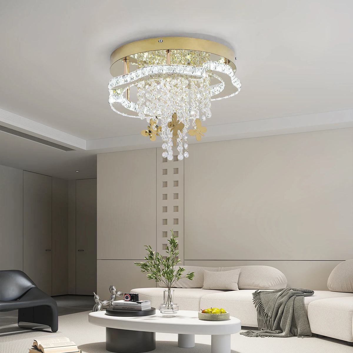lustre moderne cristal doré papillons led transparent facile chambre salon