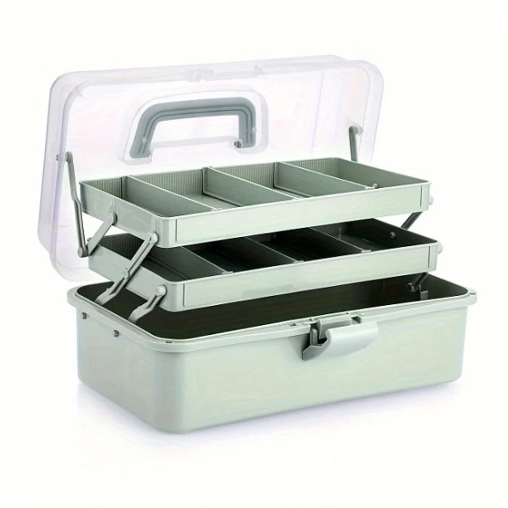 organisateur rangement boîte multi étages vert clair blanc compartiments plastique transparent utilitaire outils fournitures