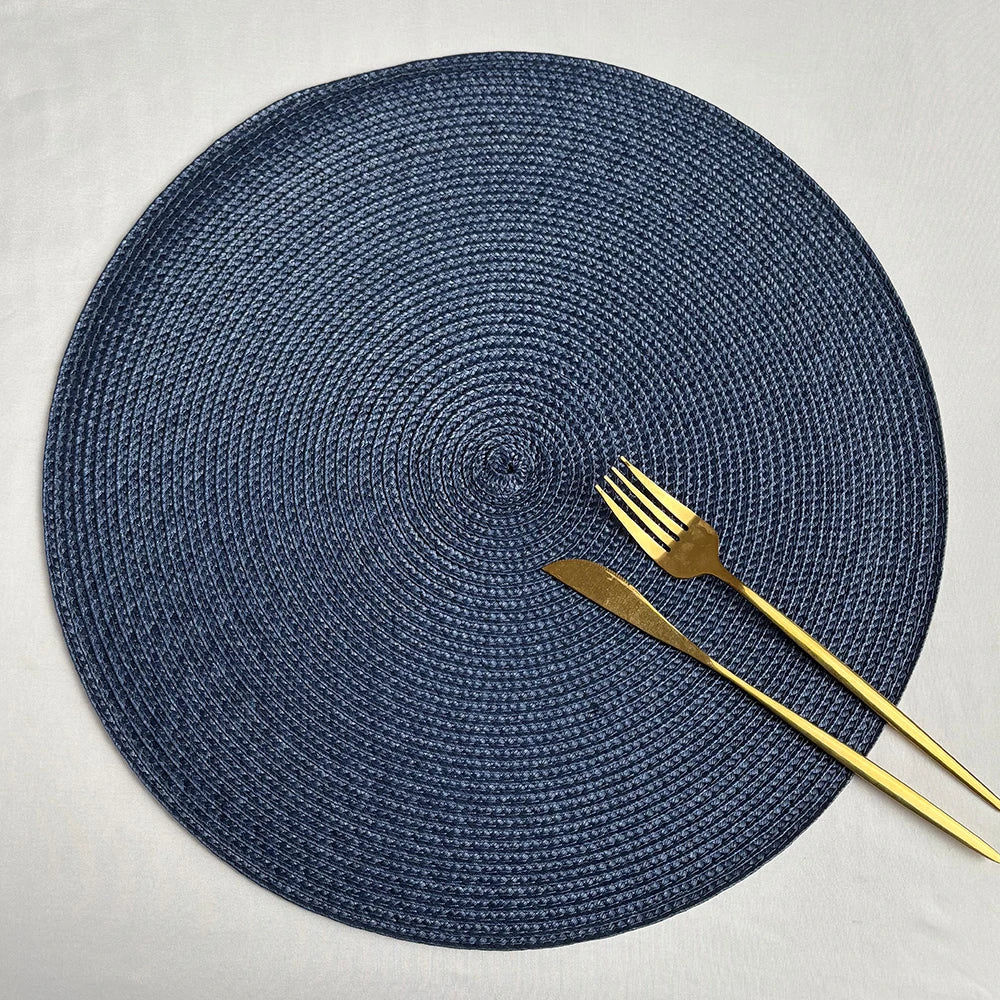 tapis table tissé spirale moderne orange rouge bleu beige placemat assiette cuillère verre