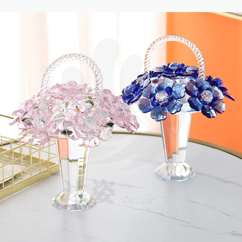 panier fleurs cristal transparent motif floral rose bleu élégant décoration intérieure vase transport
