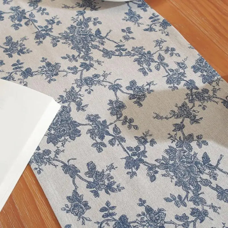 nappe table motif floraux coton polyester rustique beige bleu foncé dimensions variées