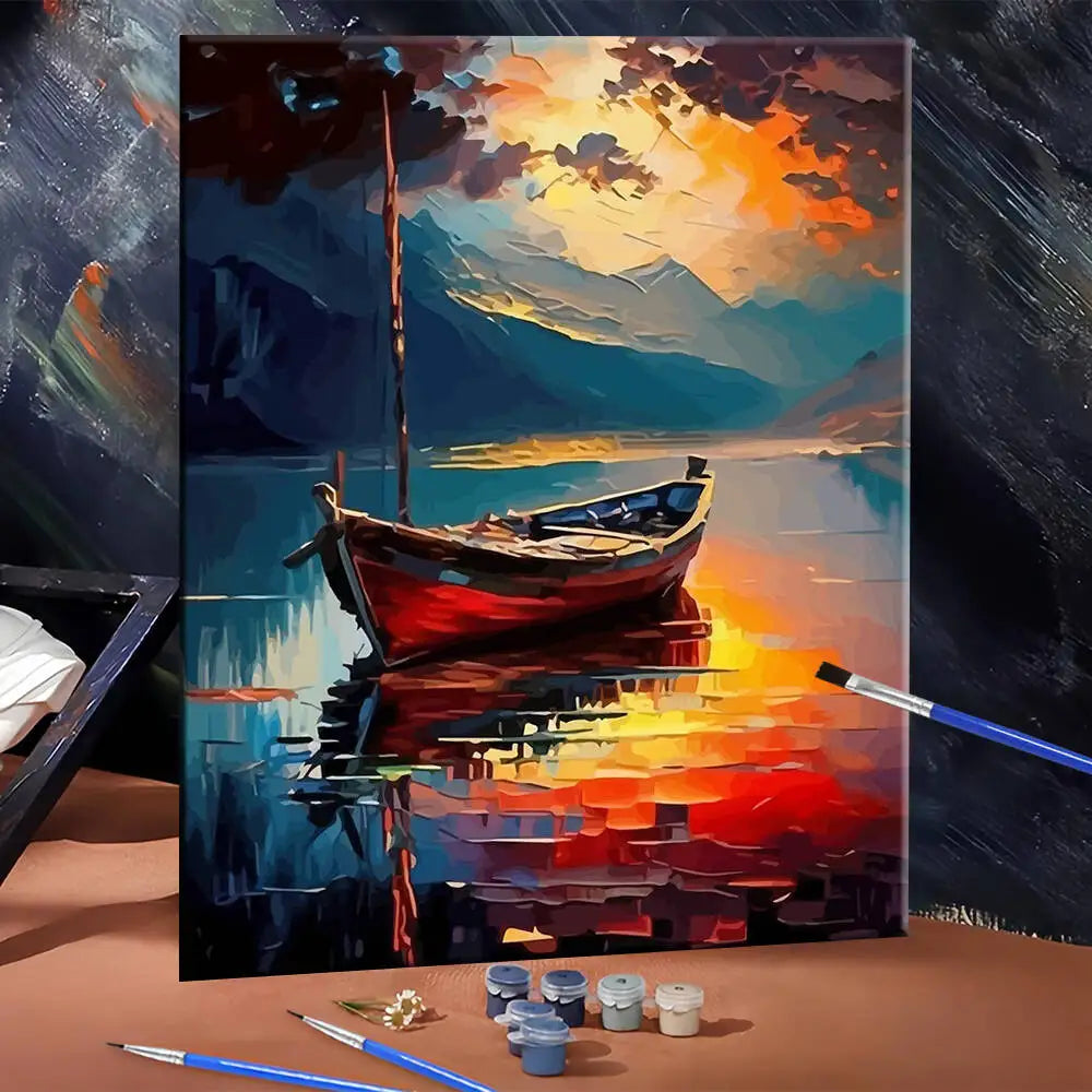 peinture l'huile paysage marin bateau abstraite toile peindre soi même débutant crochets vis pinceaux
