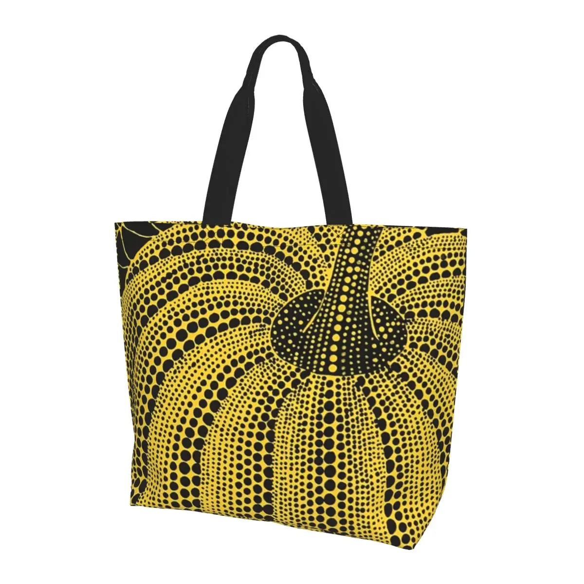 sac main polyester jaune points noirs moderne poche intérieure poignées noires femme pop art