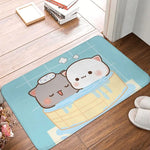 tapis sol moderne motif chat mignon mangeant nouilles rose gris blanc intérieur extérieur
