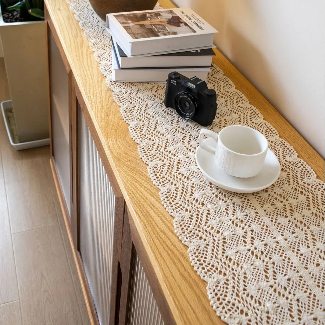 serviette table traditionnelle motif floral serviette beige clair tissage crocheté frange maison polyester coton
