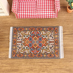 tapis miniature animaux nature ornements floraux motifs géométriques franges classique vert rouge