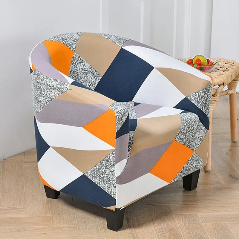 housse fauteuil tubulaire impression géométrique moderne polyestère machine bleu beige