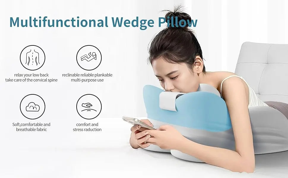 coussin ergonomique bleu clair gris clair couverture amovible memory foam polyester multiposition lecture allongée