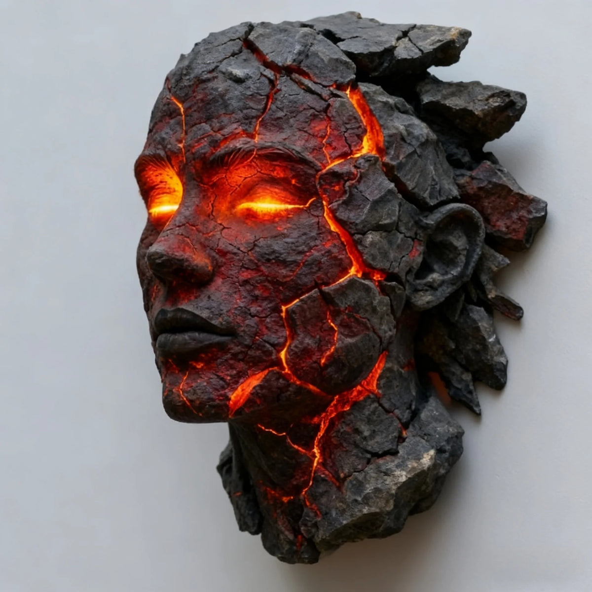 décoration murale masque sculptural noir rouge texture rugueuse art contemporain expressionniste ornement suspendu