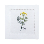 serviette cuisine lin blanc brodée motifs plantes aromatiques naturelle table élégante
