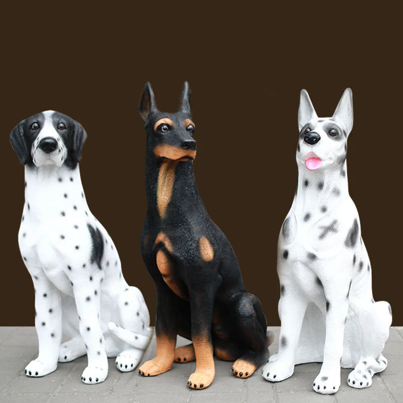 statues réalistes chiens dalmatien doberman blanc noir marron opaques extérieures jardin spotted patterns durable