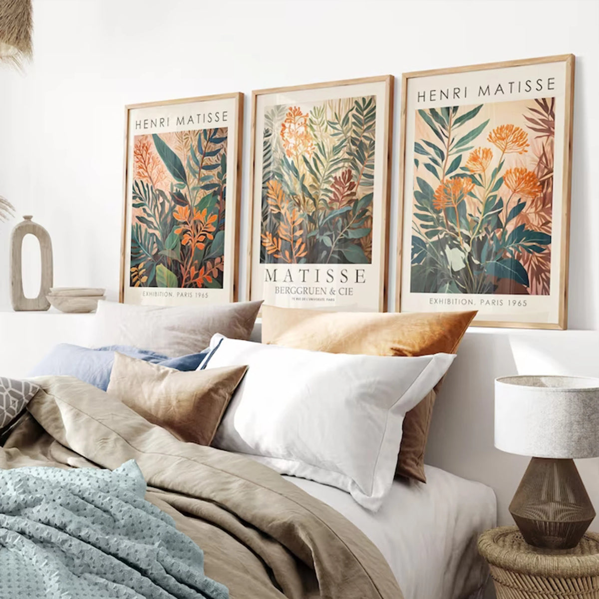affiches multicolores illustration florale art moderne cadre bois salon chambre decoration interieure