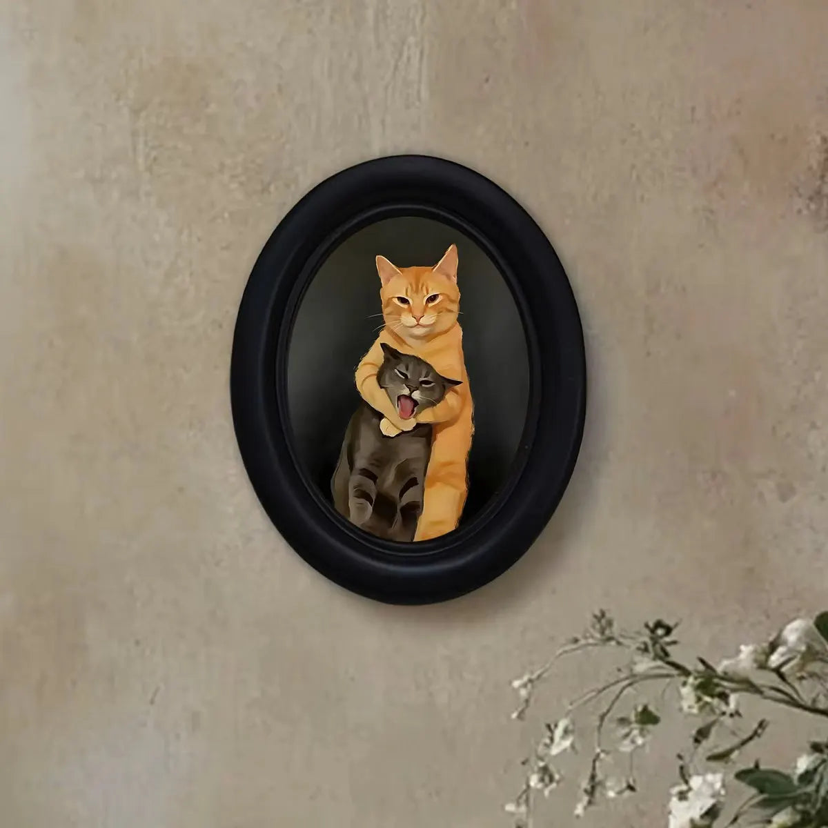 cadre photo ovale noir chat orange gris décoration murale classique maison erotique original unique