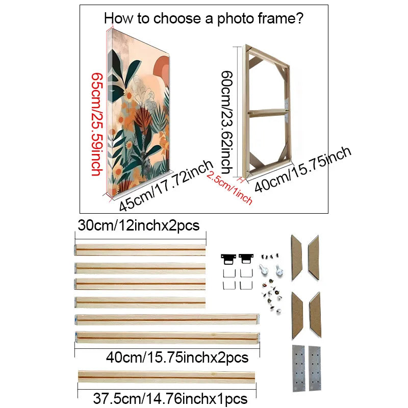 cadre photo bois moderne toile abstraite multicolore fixations 45cm 35cm 40cm