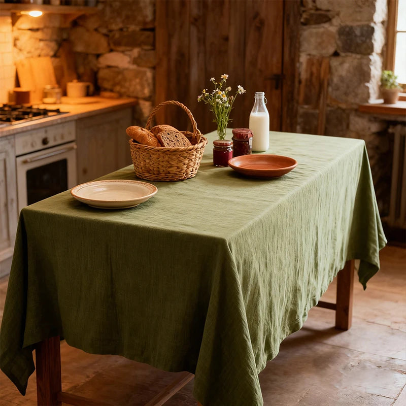 nappe polyestre texture lin moderne vert olive jaune rose pâle réutilisable machine transparente table