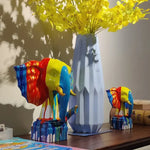 statues éléphants décoratives résine couleurs bleu rouge jaune moderne artistique opaques