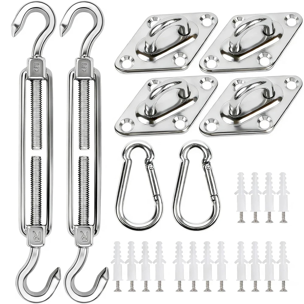 Kit d'installation voile d'ombrage acier inoxydable argent