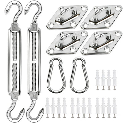 Kit d'installation voile d'ombrage acier inoxydable argent