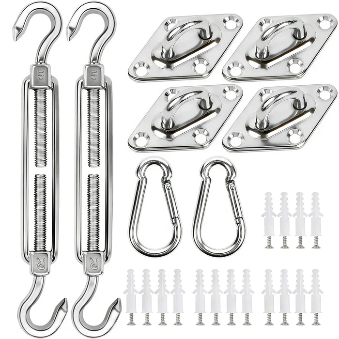 Kit d'installation voile d'ombrage acier inoxydable argent