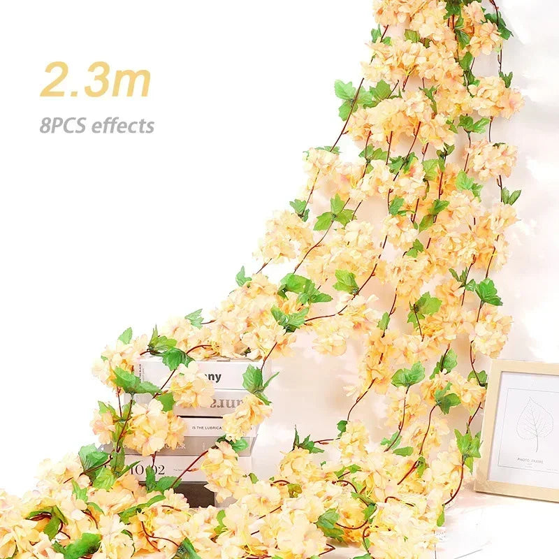 guirlande fleurs artificielles cerises mariage décoration romantique intérieur rose blanc